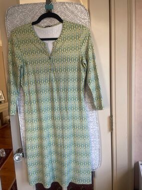 J. McLaughlin Yellow and Light Blue Patterned Dress